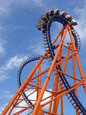 The loop of a rollercoaster at an amusement park.